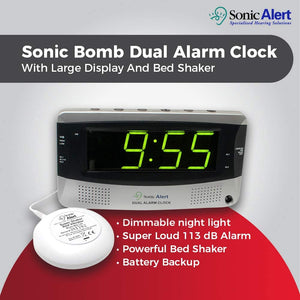 Sonic Alert SB200SS Alarm Clock, Battery Backup | Wake with a Shake, (gray) Silver