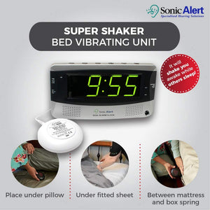 Sonic Alert SB200SS Alarm Clock, Battery Backup | Wake with a Shake, (gray) Silver