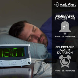 Sonic Alert SB200SS Alarm Clock, Battery Backup | Wake with a Shake, (gray) Silver